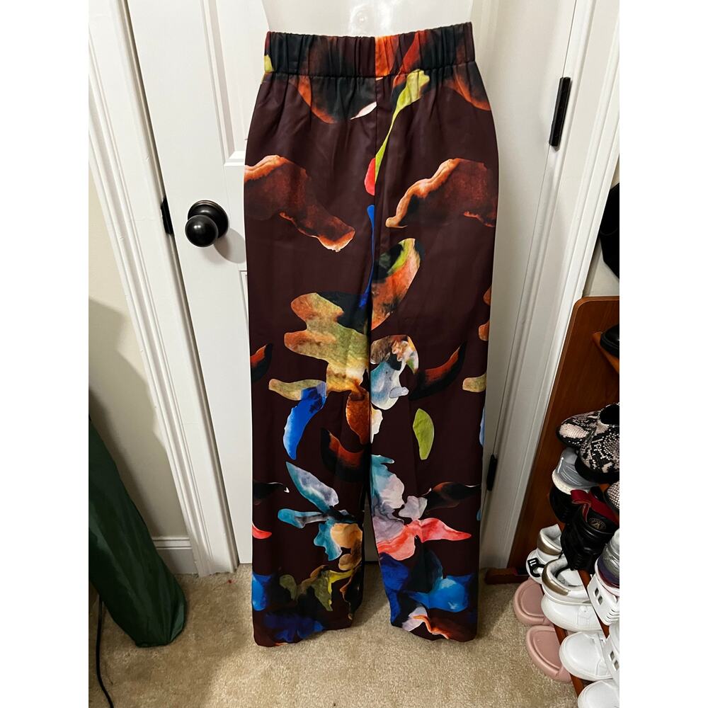 Micas Floral Print High Waisted Straight Leg Pants Large loose fit chiffon NWT - Picture 8 of 11